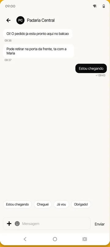 Conversa entre a empresa e o motoboy dentro do app