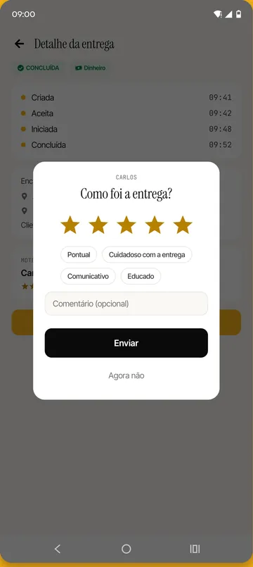 Tela de avaliação ao fim da corrida